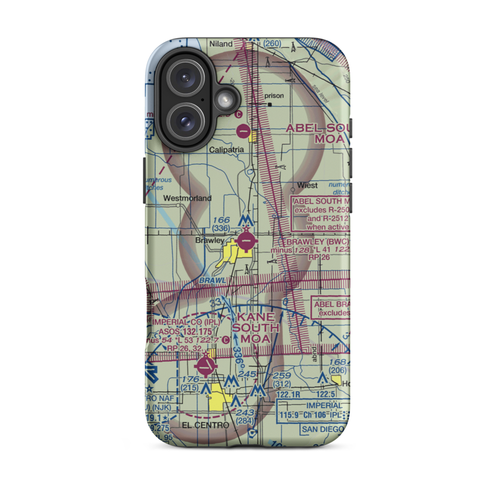 Brawley Municipal Airport (BWC) VFR Sectional  Tough iPhone Case iPhone 16 Plus model shown