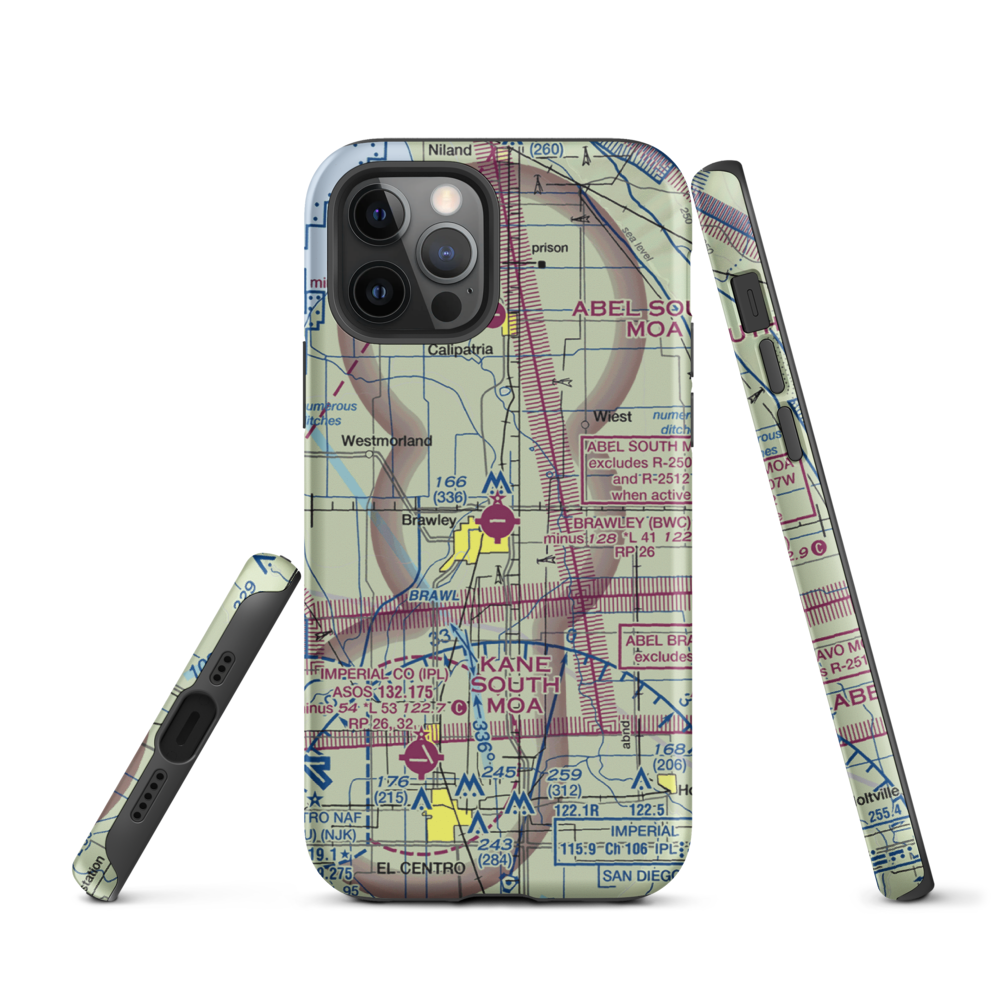 Brawley Municipal Airport (BWC) VFR Sectional  Tough iPhone Case iPhone 12 Pro model shown