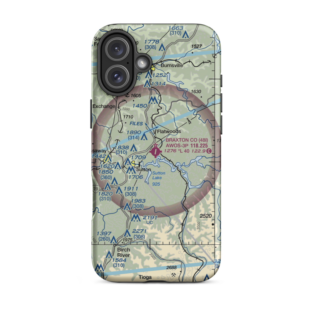 Braxton County Airport (48I) VFR Sectional  Tough iPhone Case iPhone 16 Plus model shown