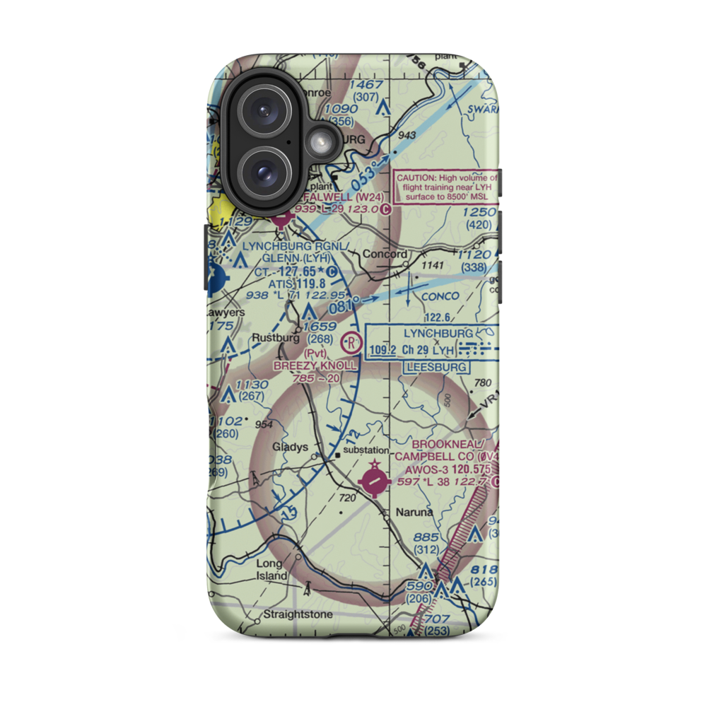 Breezy Knoll Airport (VA13) VFR Sectional  Tough iPhone Case iPhone 16 Plus model shown