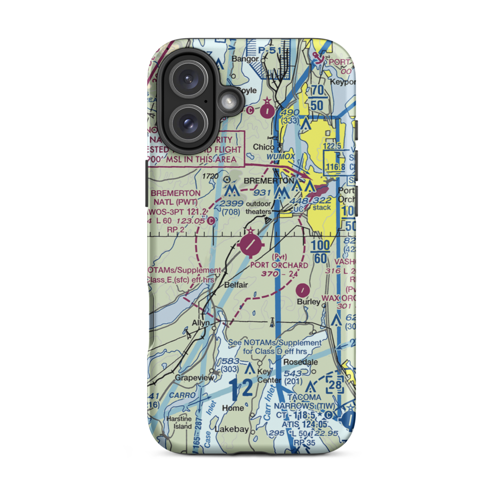 Bremerton National Airport (PWT) VFR Sectional  Tough iPhone Case iPhone 16 Plus model shown