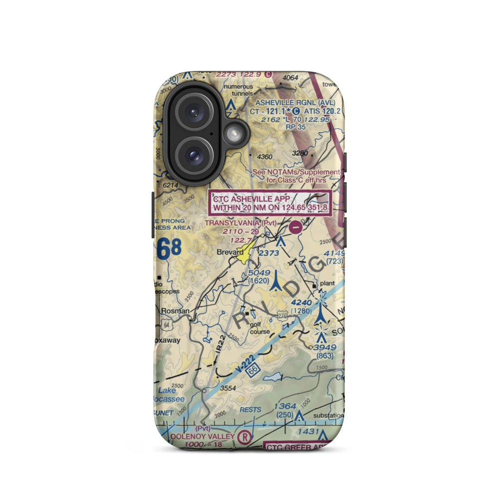 Brevard Airport (NC16) VFR Sectional  Tough iPhone Case iPhone 16 model shown