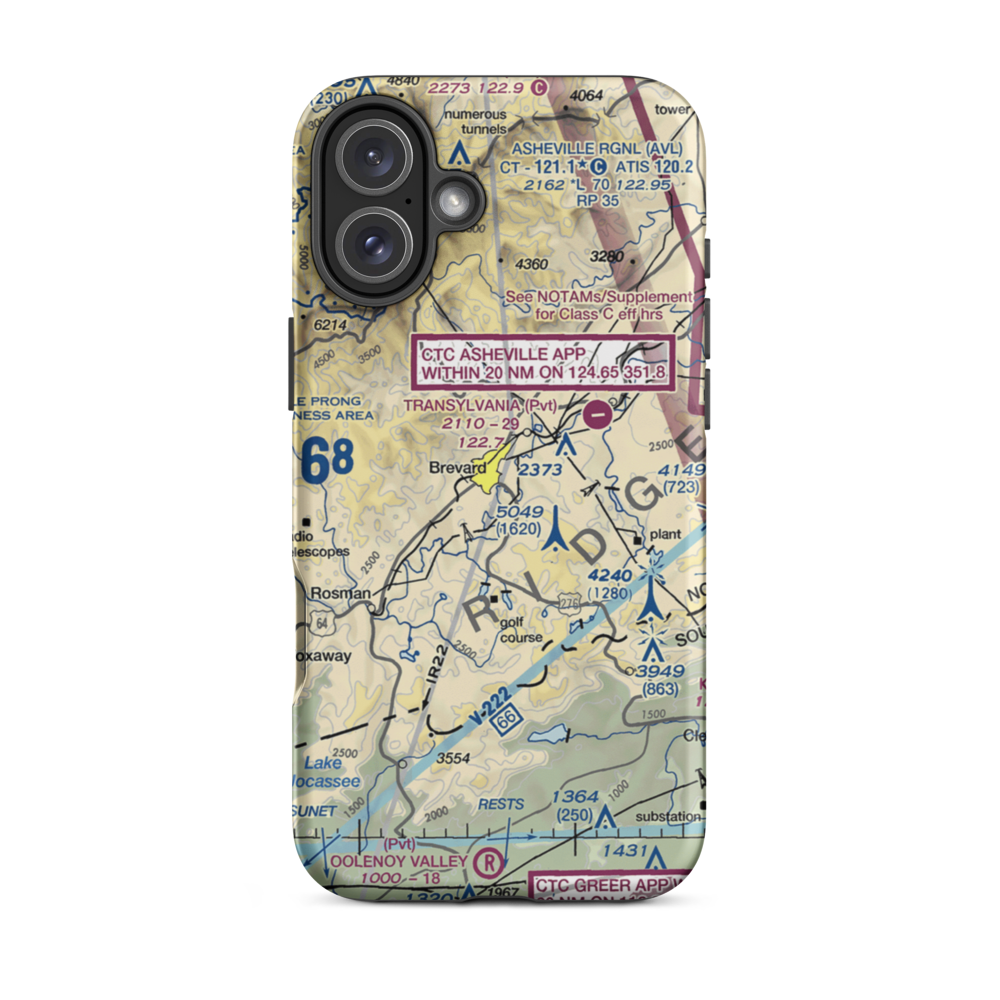 Brevard Airport (NC16) VFR Sectional  Tough iPhone Case iPhone 16 Plus model shown