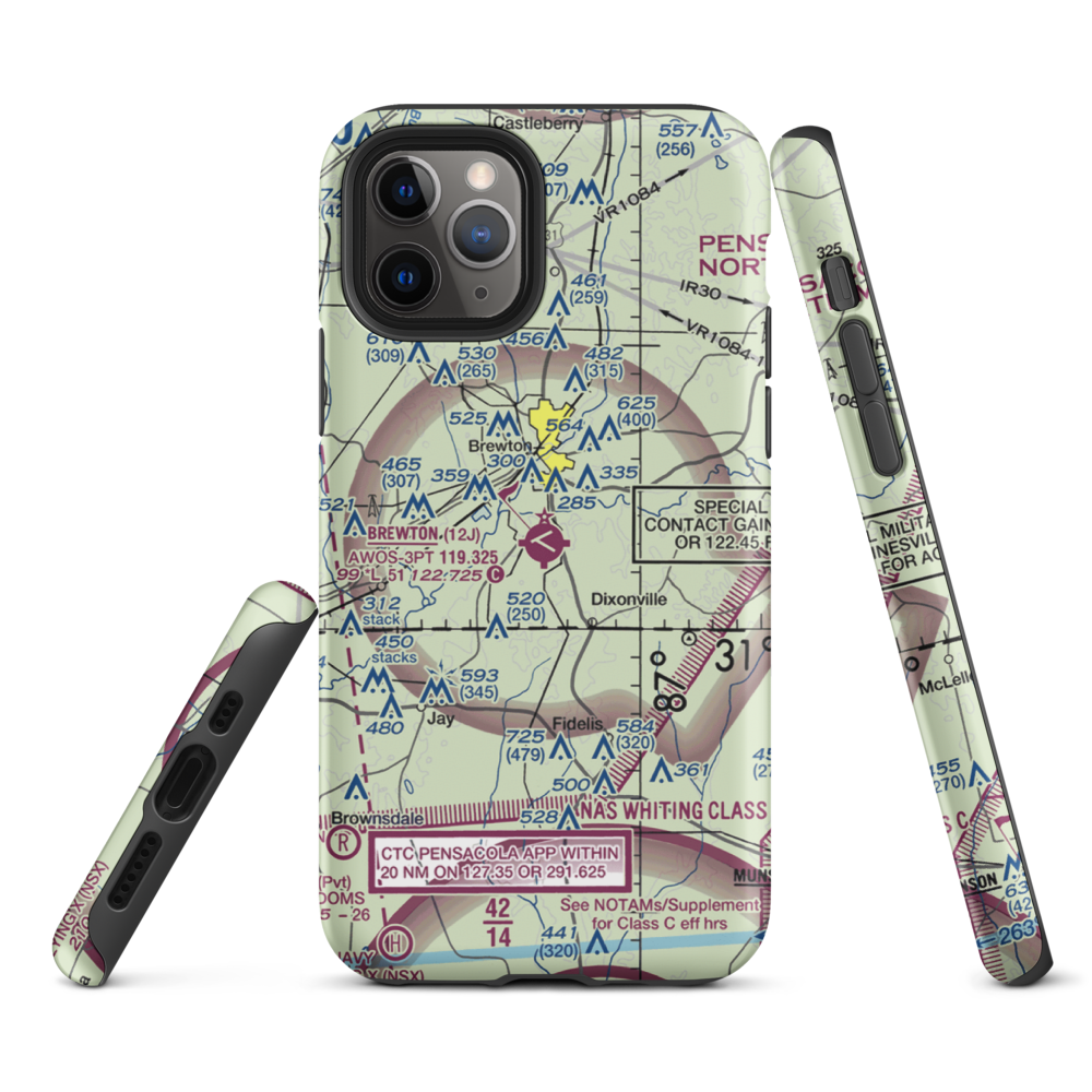 Brewton Municipal Airport (12J) VFR Sectional  Tough iPhone Case iPhone 11 Pro model shown