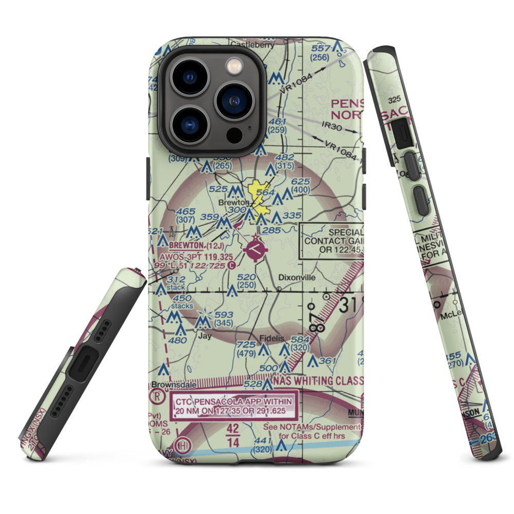 Brewton Municipal Airport (12J) VFR Sectional  Tough iPhone Case iPhone 13 Pro Max model shown