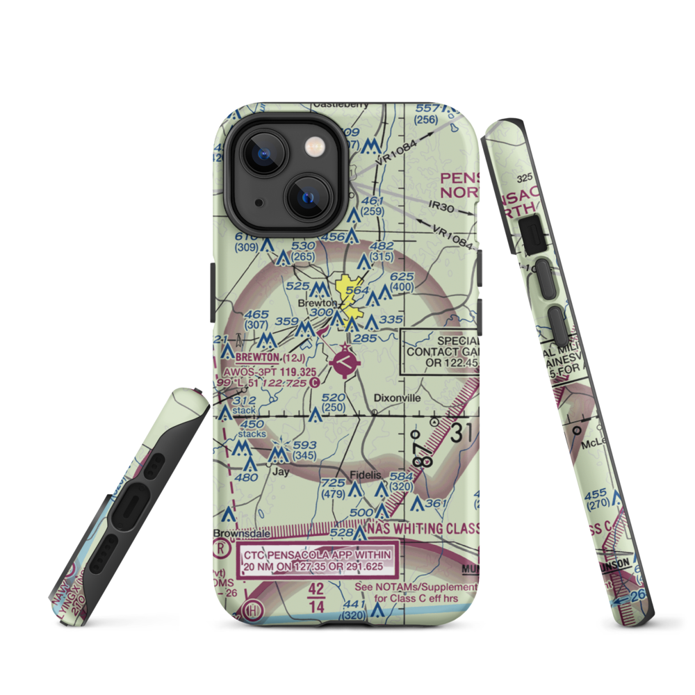 Brewton Municipal Airport (12J) VFR Sectional  Tough iPhone Case iPhone 14 model shown