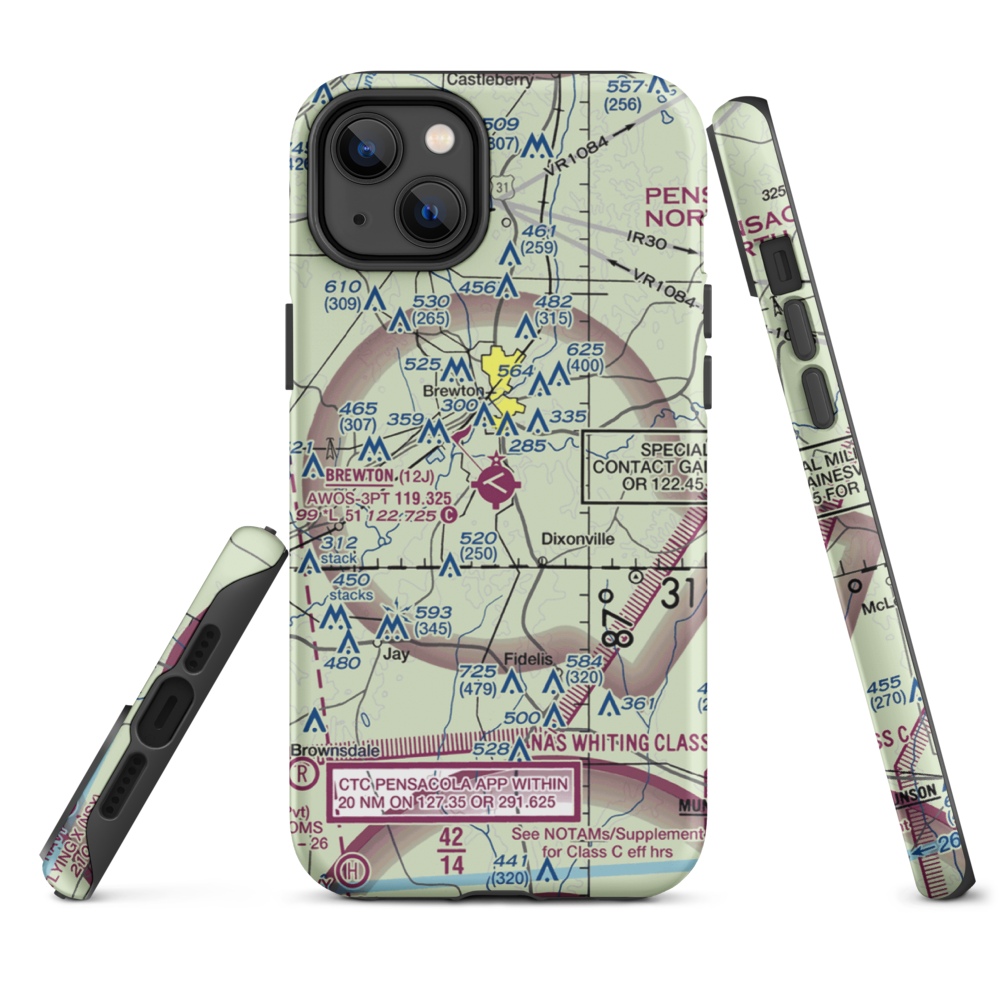 Brewton Municipal Airport (12J) VFR Sectional  Tough iPhone Case iPhone 14 Plus model shown