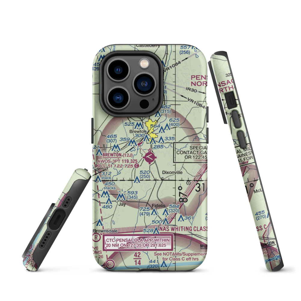 Brewton Municipal Airport (12J) VFR Sectional  Tough iPhone Case iPhone 14 Pro model shown