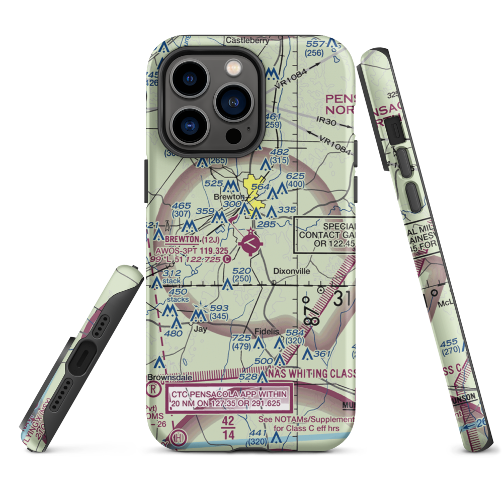 Brewton Municipal Airport (12J) VFR Sectional  Tough iPhone Case iPhone 14 Pro Max model shown