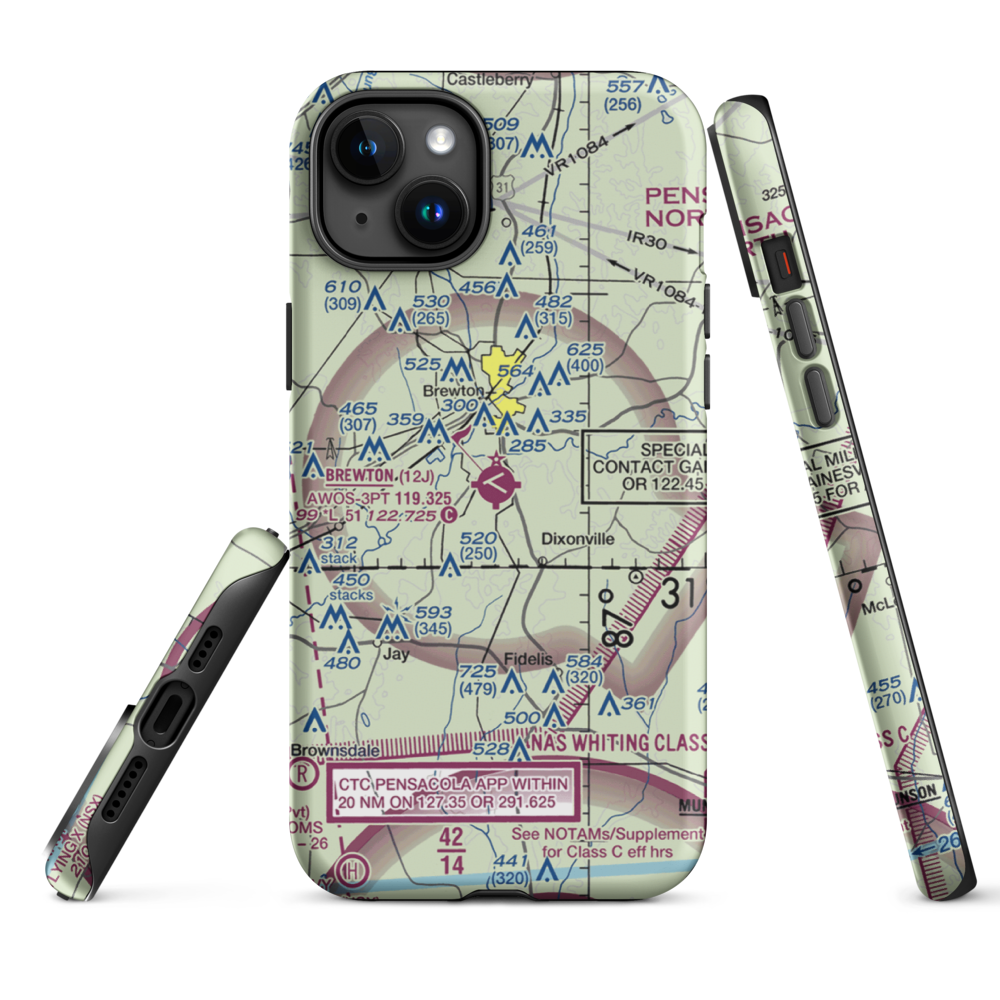Brewton Municipal Airport (12J) VFR Sectional  Tough iPhone Case iPhone 15 Plus model shown