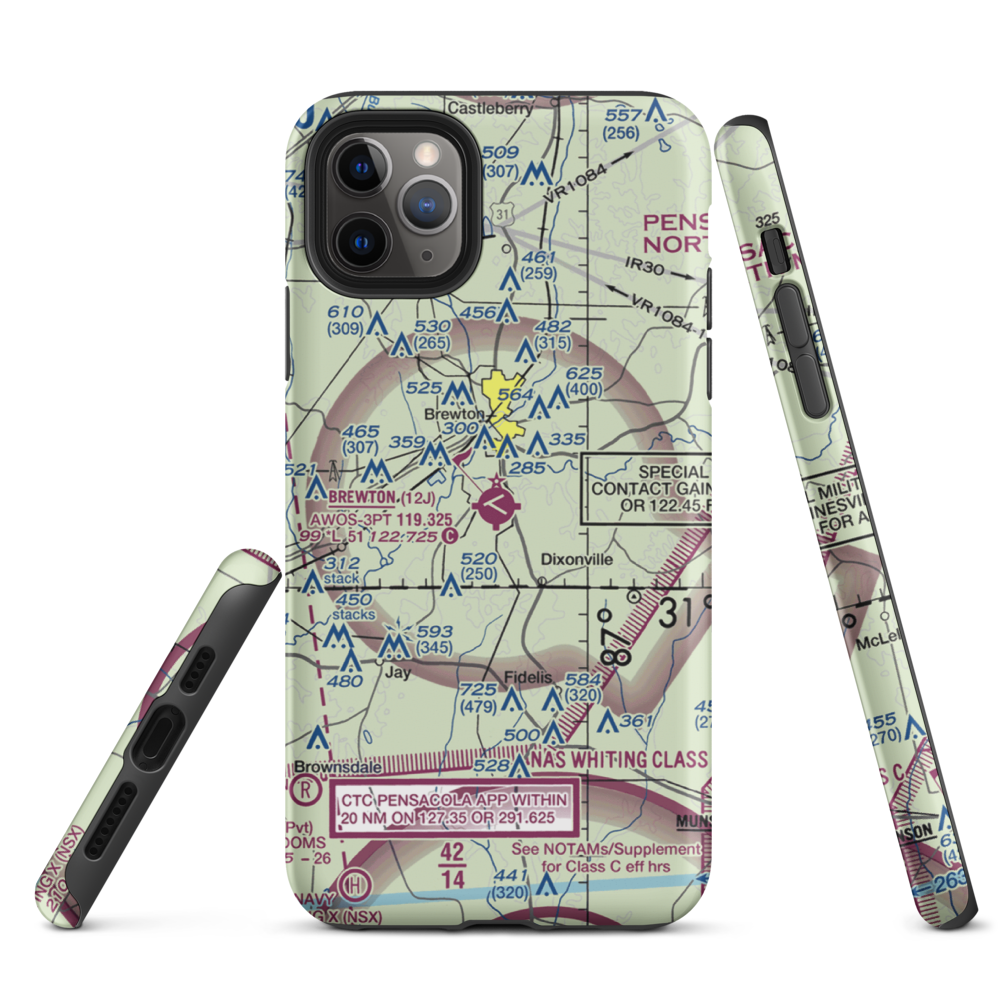Brewton Municipal Airport (12J) VFR Sectional  Tough iPhone Case iPhone 11 Pro Max model shown
