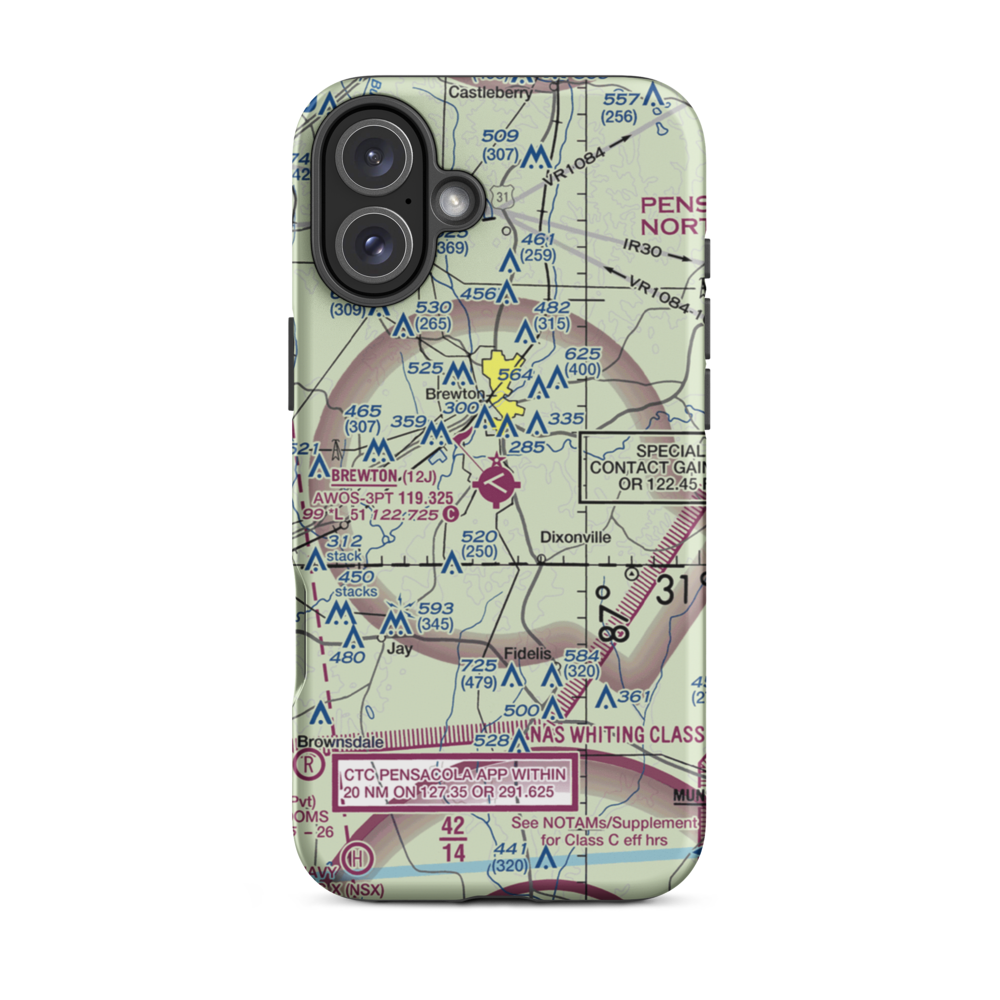 Brewton Municipal Airport (12J) VFR Sectional  Tough iPhone Case iPhone 16 Plus model shown