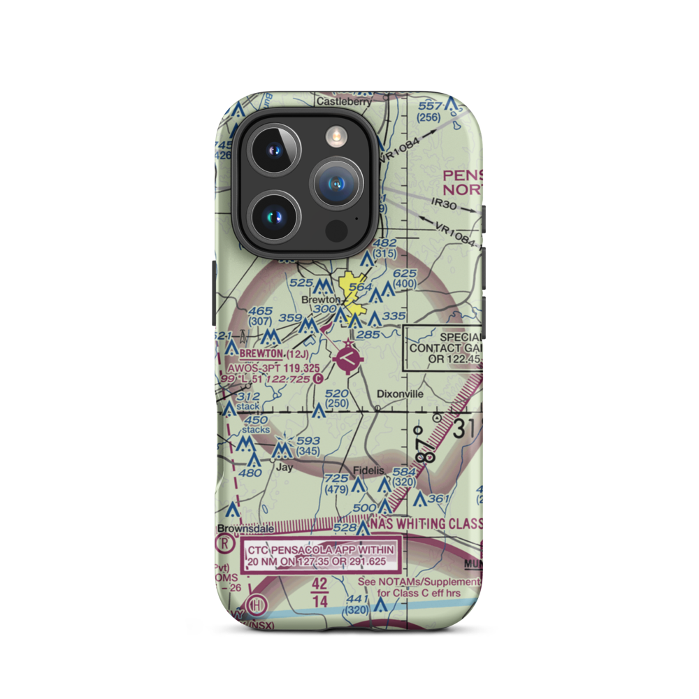 Brewton Municipal Airport (12J) VFR Sectional  Tough iPhone Case iPhone 16 Pro model shown