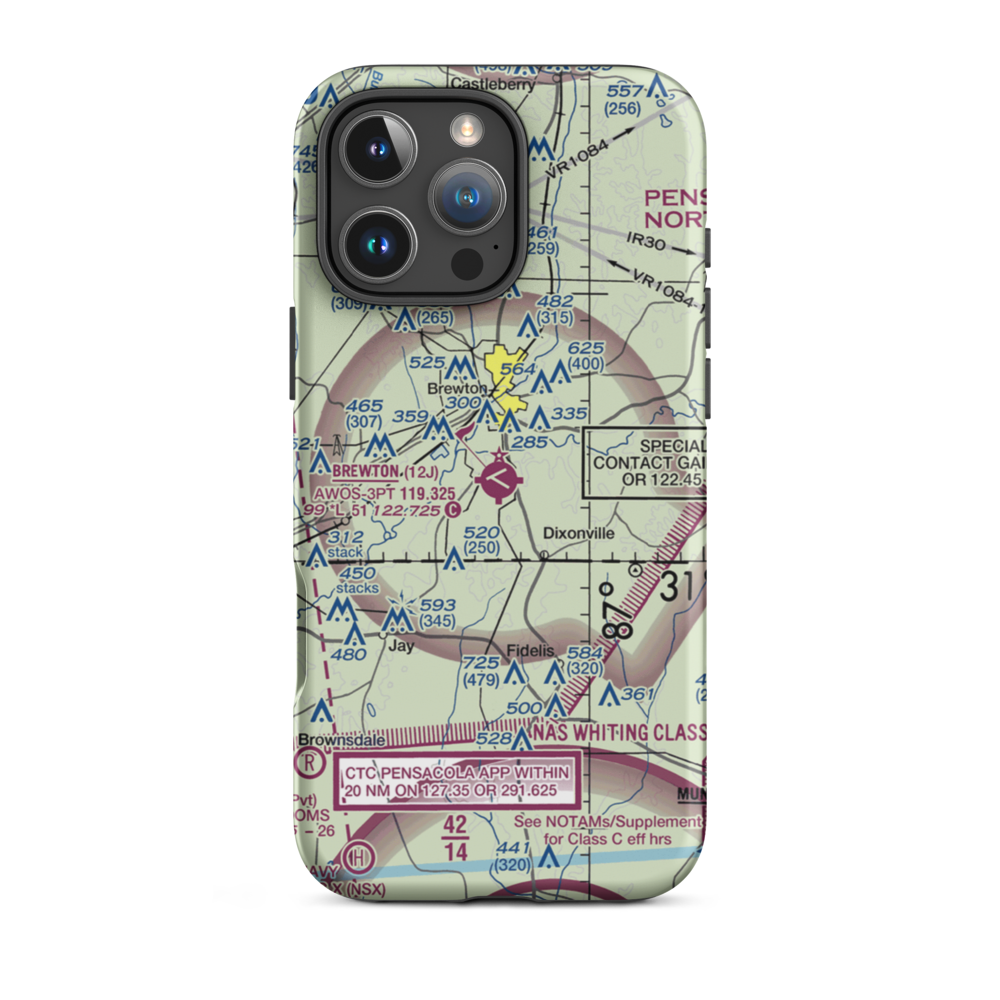 Brewton Municipal Airport (12J) VFR Sectional  Tough iPhone Case iPhone 16 Pro Max model shown