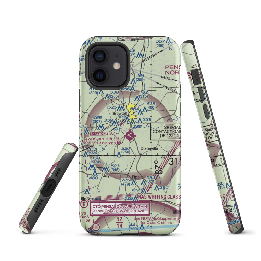 Brewton Municipal Airport (12J) VFR Sectional  Tough iPhone Case iPhone 12 model shown