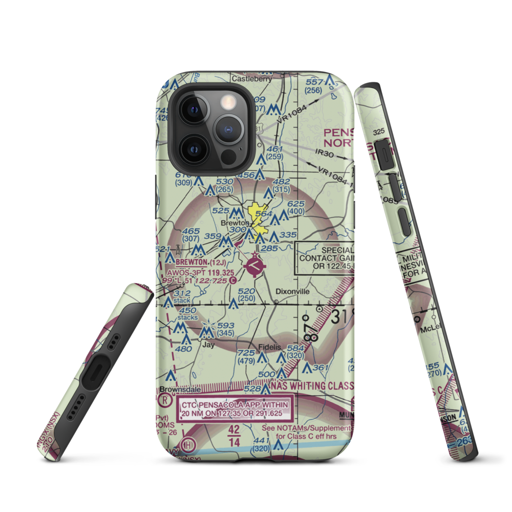 Brewton Municipal Airport (12J) VFR Sectional  Tough iPhone Case iPhone 12 Pro model shown