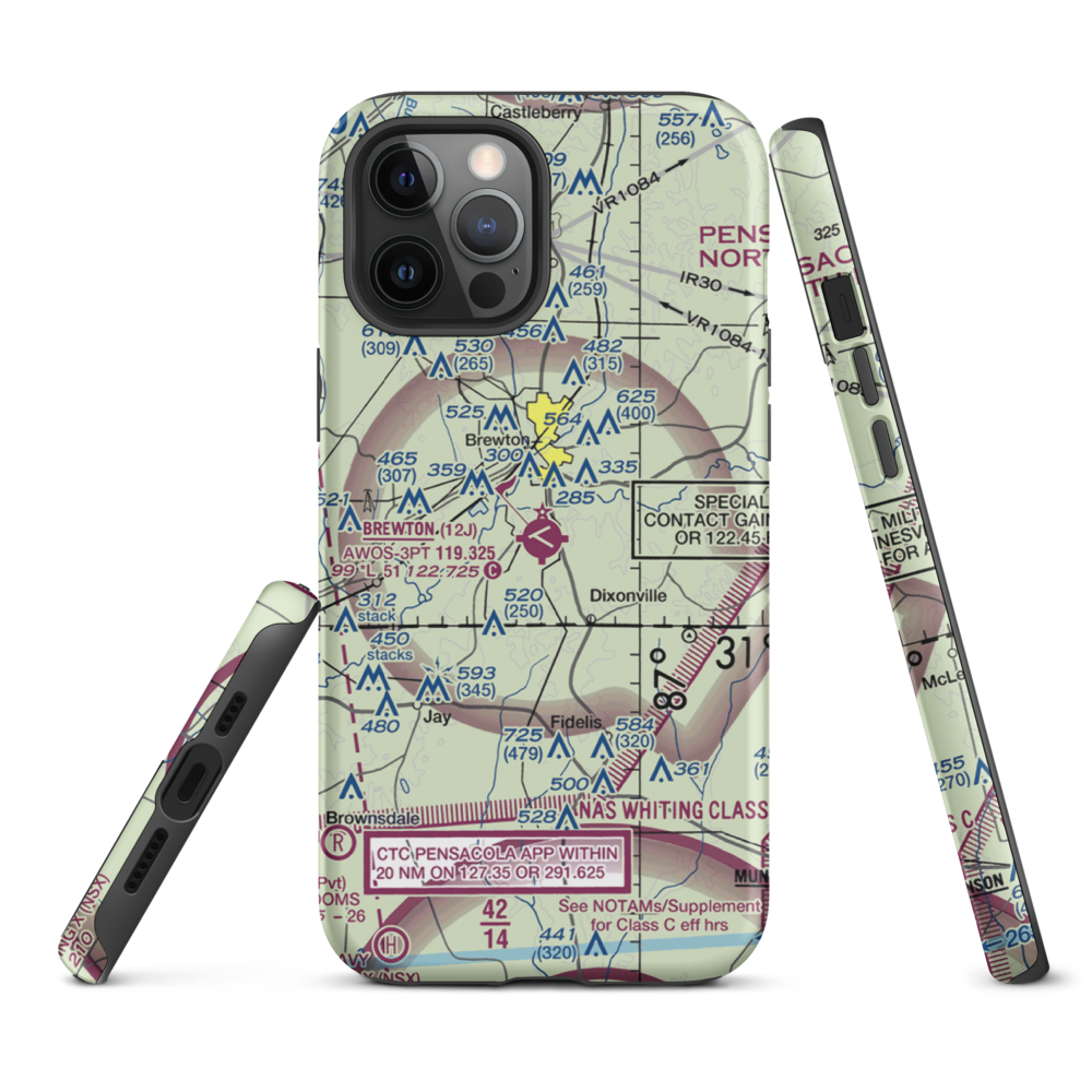Brewton Municipal Airport (12J) VFR Sectional  Tough iPhone Case iPhone 12 Pro Max model shown