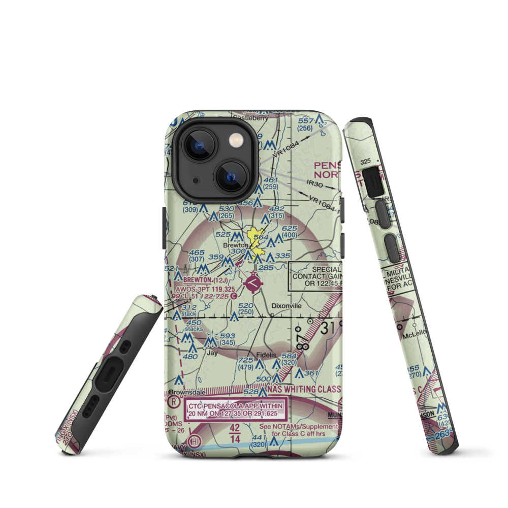 Brewton Municipal Airport (12J) VFR Sectional  Tough iPhone Case iPhone 13 mini model shown