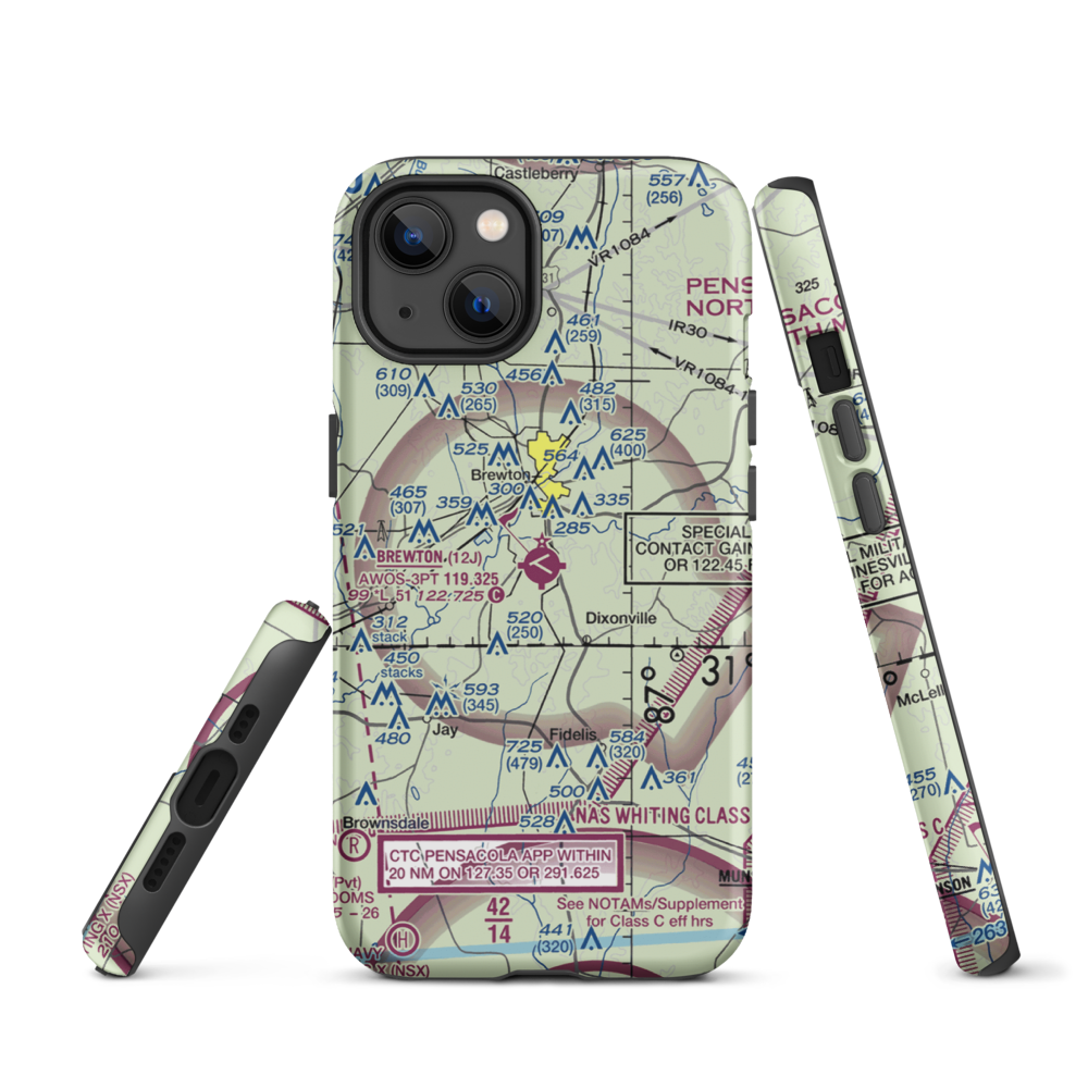 Brewton Municipal Airport (12J) VFR Sectional  Tough iPhone Case iPhone 13 model shown