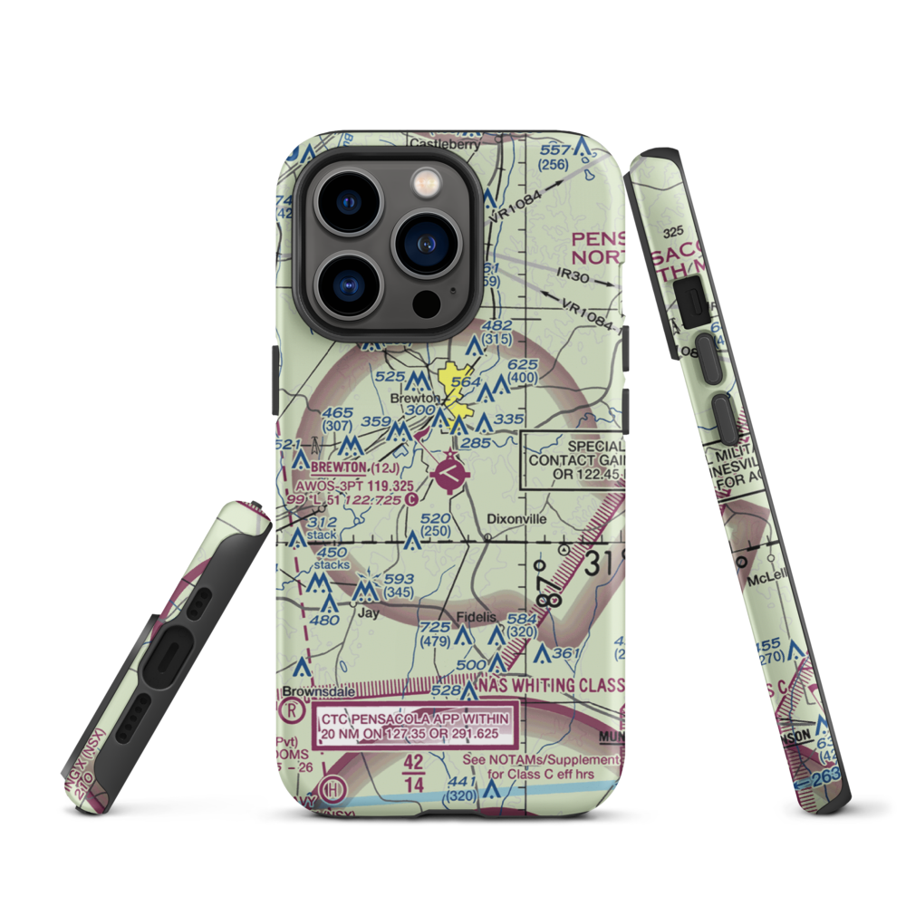 Brewton Municipal Airport (12J) VFR Sectional  Tough iPhone Case iPhone 13 Pro model shown
