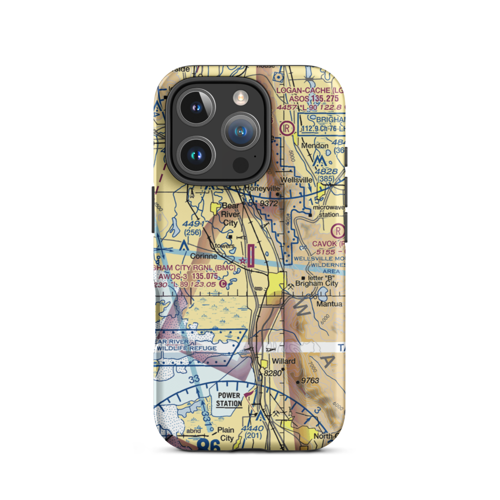 Brigham City Regional Airport (BMC) VFR Sectional  Tough iPhone Case iPhone 16 Pro model shown