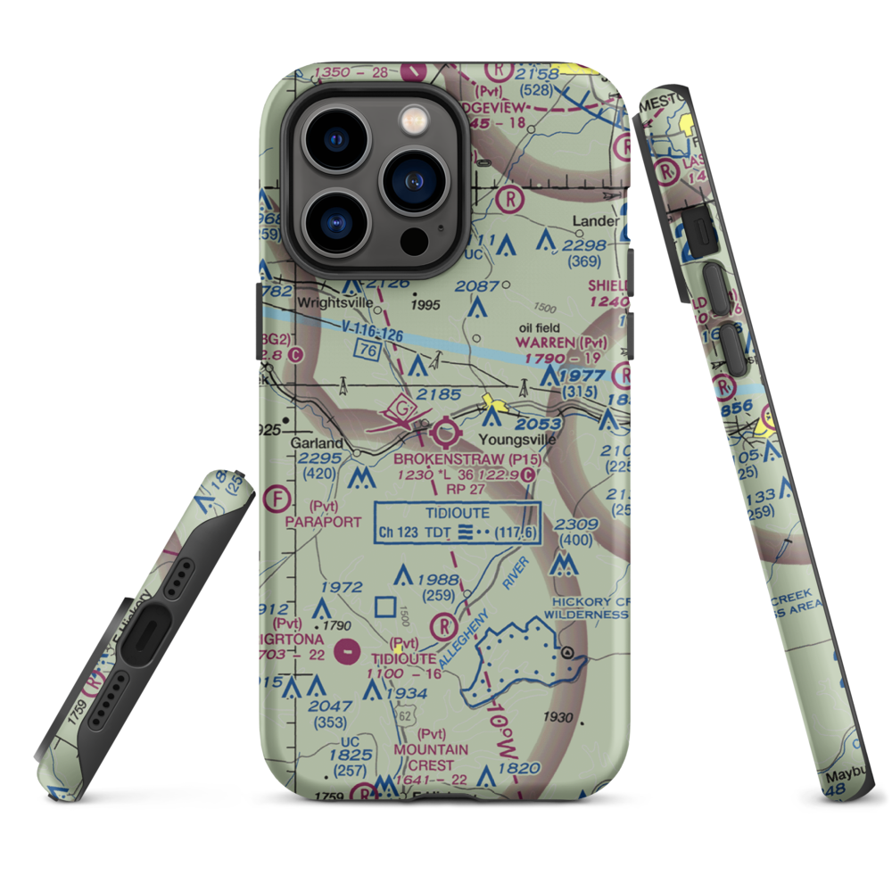 Brokenstraw Airport (P15) VFR Sectional  Tough iPhone Case iPhone 14 Pro Max model shown
