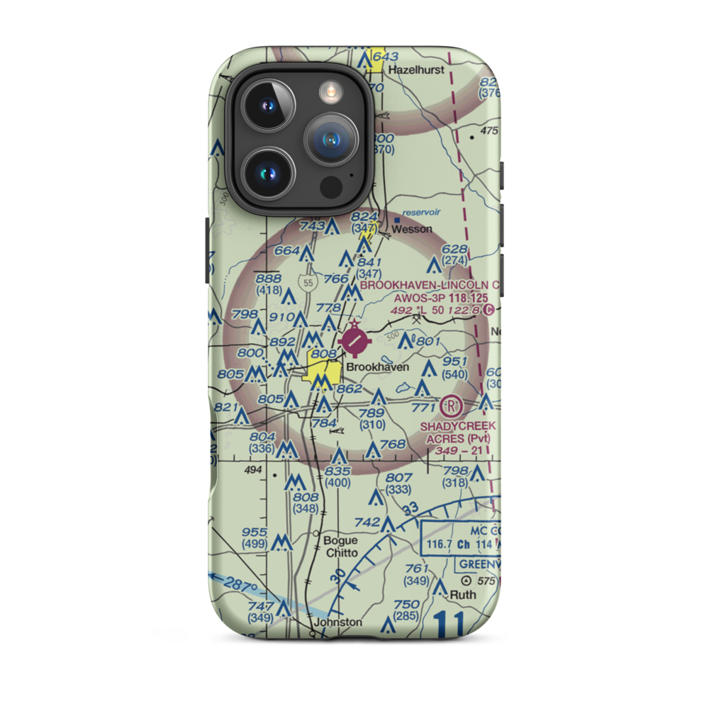 Brookhaven-Lincoln County Airport (1R7) VFR Sectional  Tough iPhone Case iPhone 16 Pro Max model shown