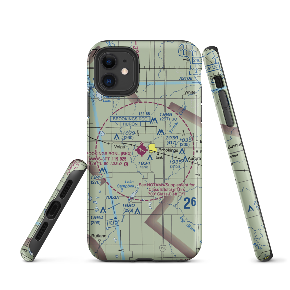 Brookings Regional Airport (BKX) VFR Sectional  Tough iPhone Case iPhone 11 model shown