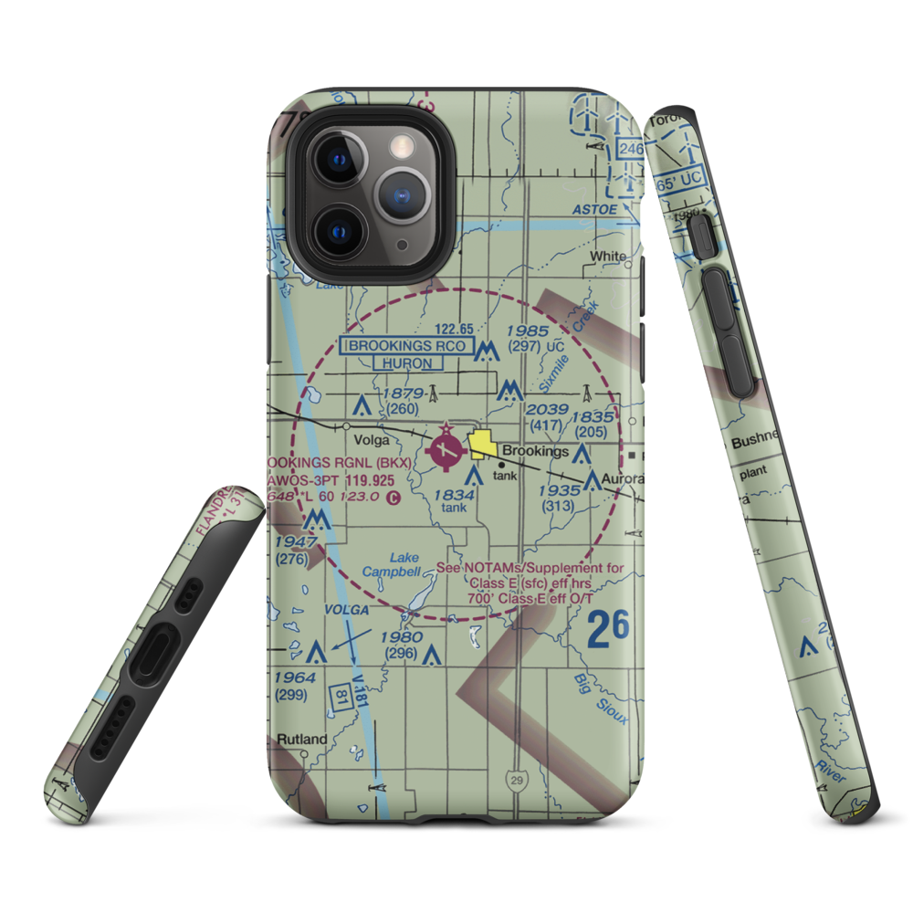 Brookings Regional Airport (BKX) VFR Sectional  Tough iPhone Case iPhone 11 Pro model shown