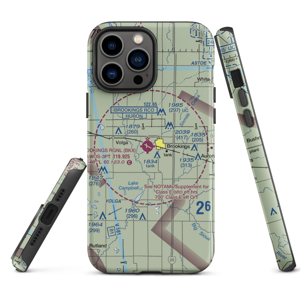 Brookings Regional Airport (BKX) VFR Sectional  Tough iPhone Case iPhone 13 Pro Max model shown