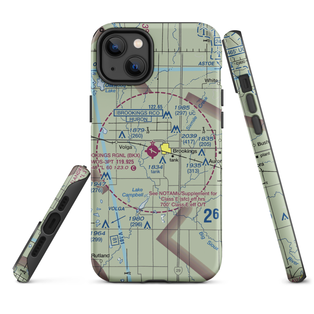 Brookings Regional Airport (BKX) VFR Sectional  Tough iPhone Case iPhone 14 Plus model shown