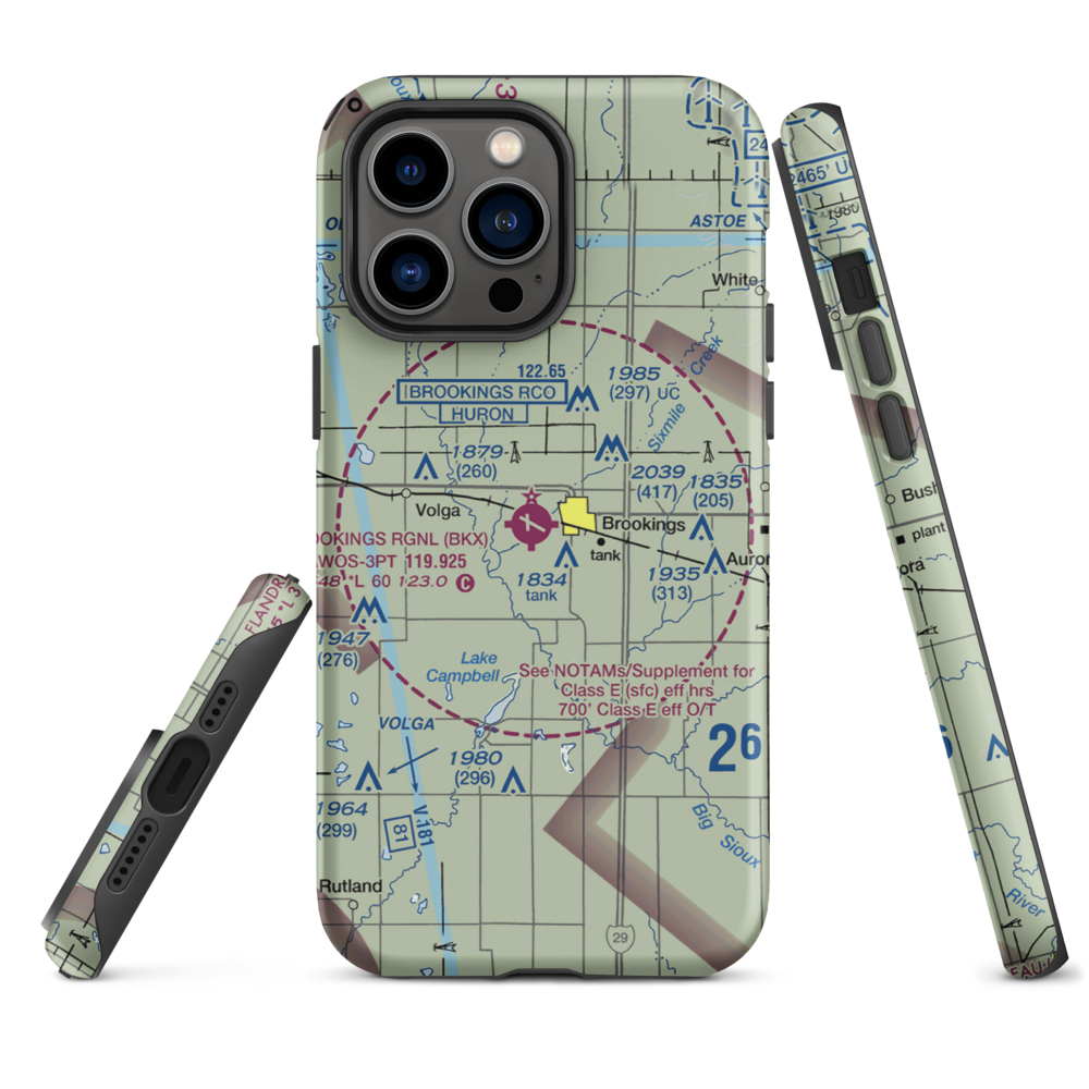 Brookings Regional Airport (BKX) VFR Sectional  Tough iPhone Case iPhone 14 Pro Max model shown