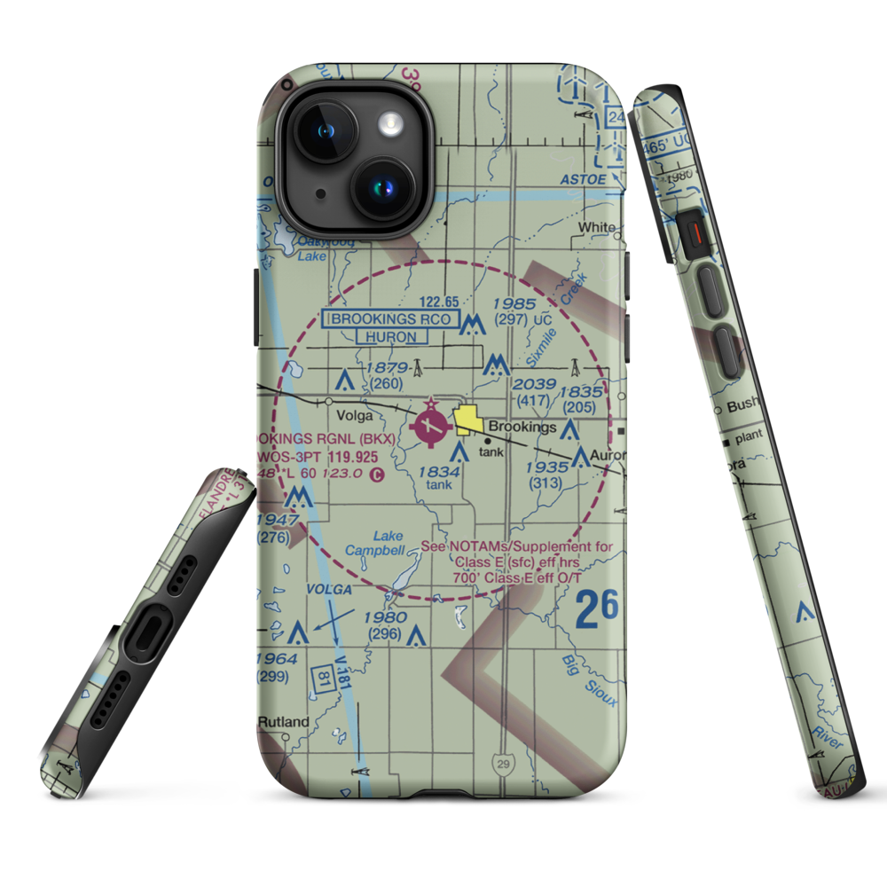 Brookings Regional Airport (BKX) VFR Sectional  Tough iPhone Case iPhone 15 Plus model shown
