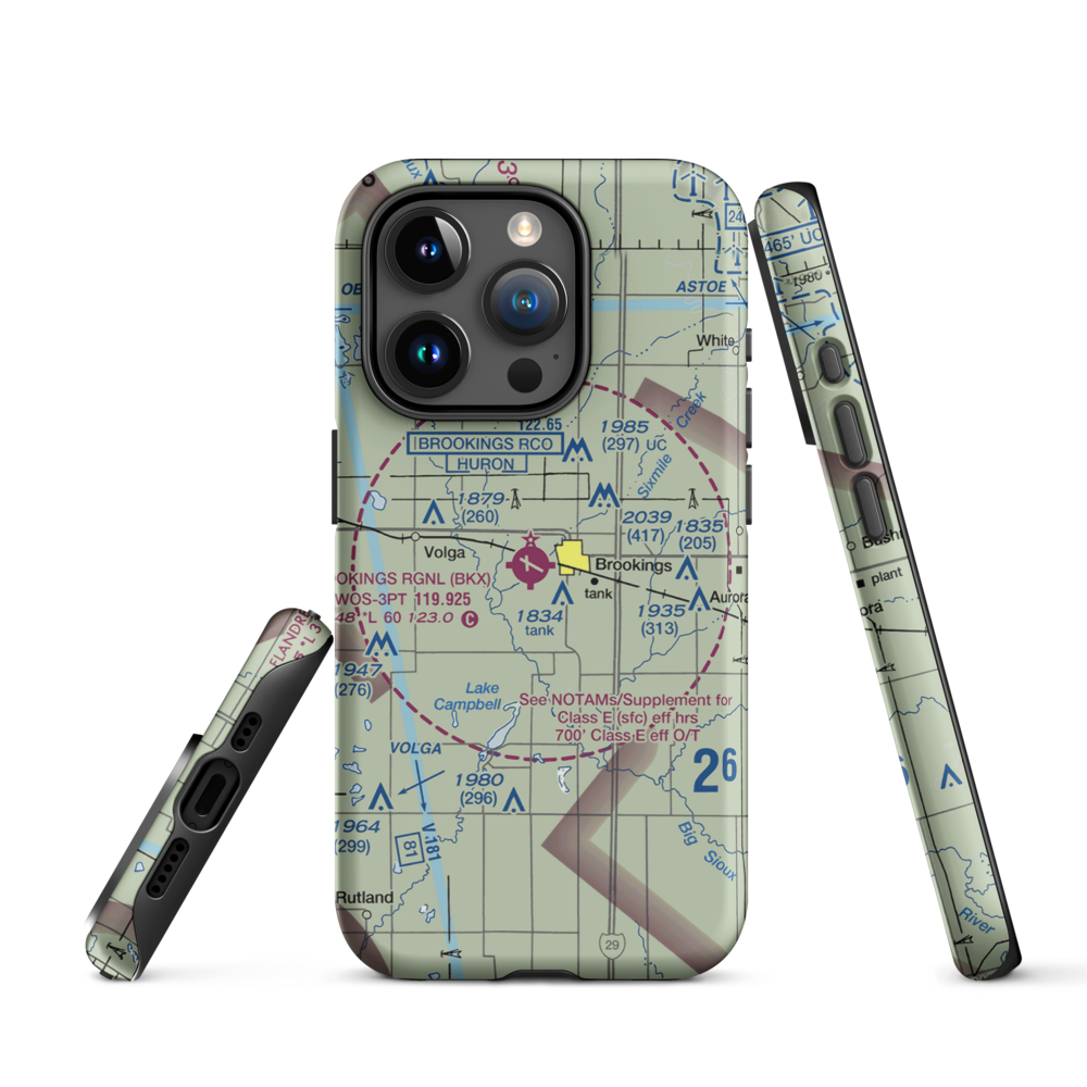 Brookings Regional Airport (BKX) VFR Sectional  Tough iPhone Case iPhone 15 Pro model shown