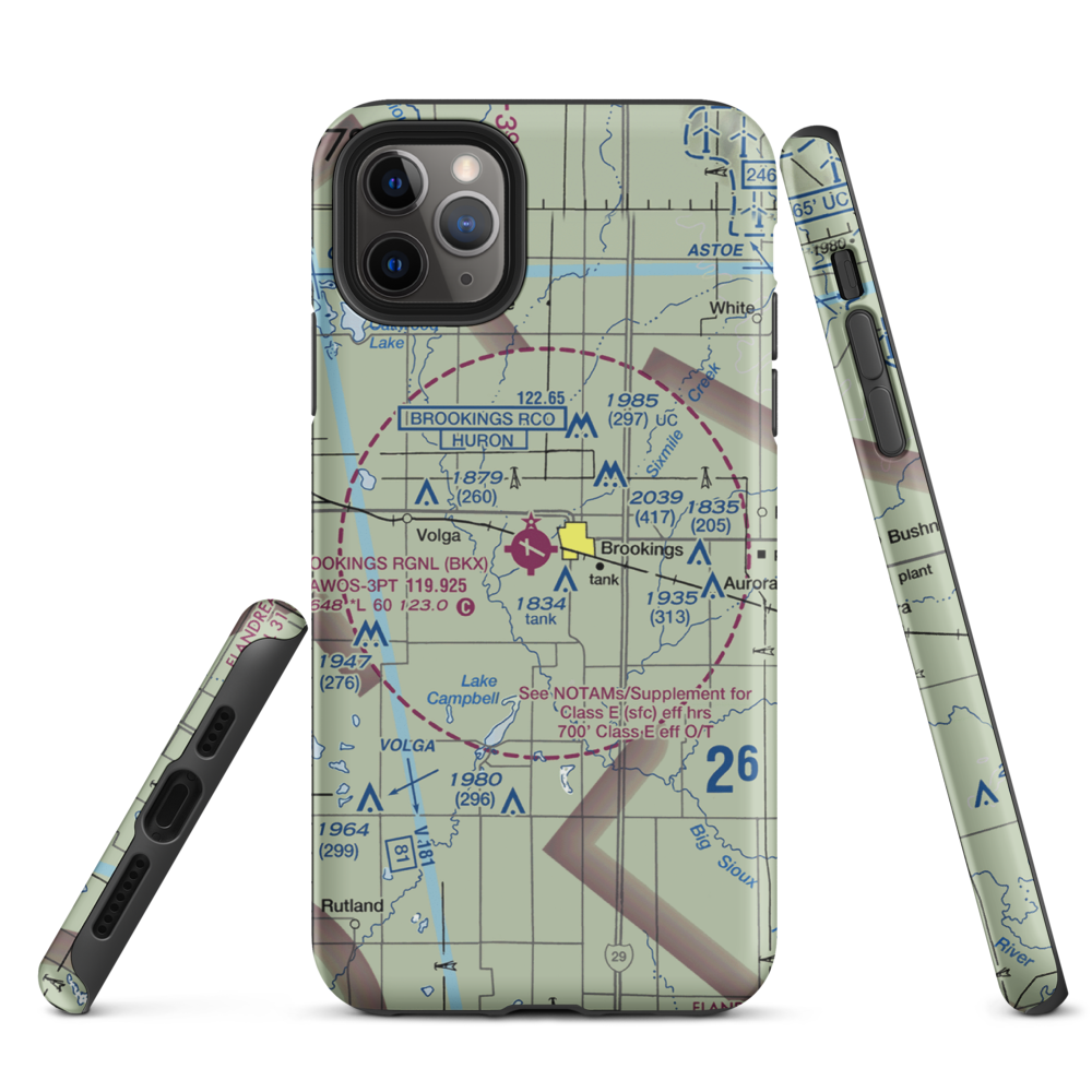 Brookings Regional Airport (BKX) VFR Sectional  Tough iPhone Case iPhone 11 Pro Max model shown