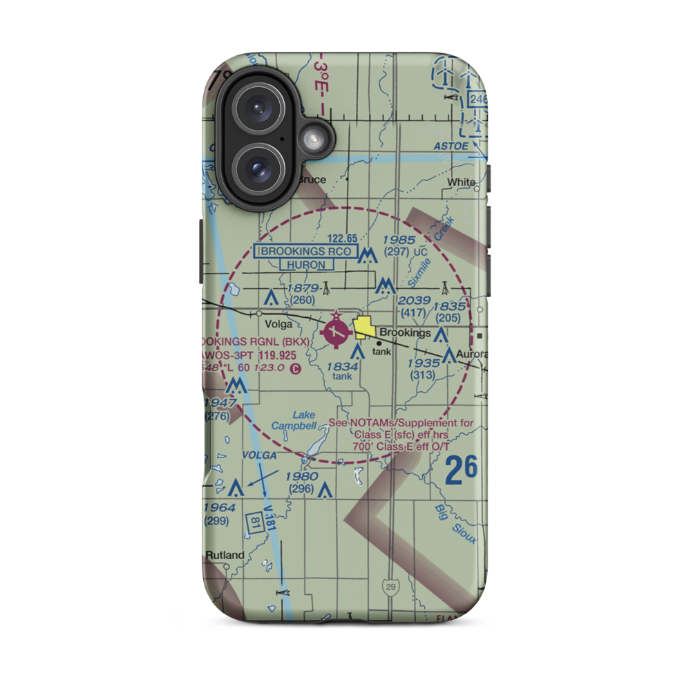 Brookings Regional Airport (BKX) VFR Sectional  Tough iPhone Case iPhone 16 Plus model shown