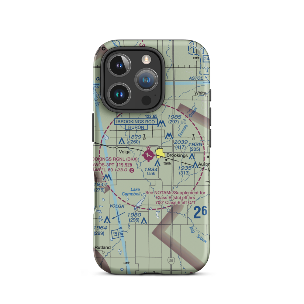 Brookings Regional Airport (BKX) VFR Sectional  Tough iPhone Case iPhone 16 Pro model shown
