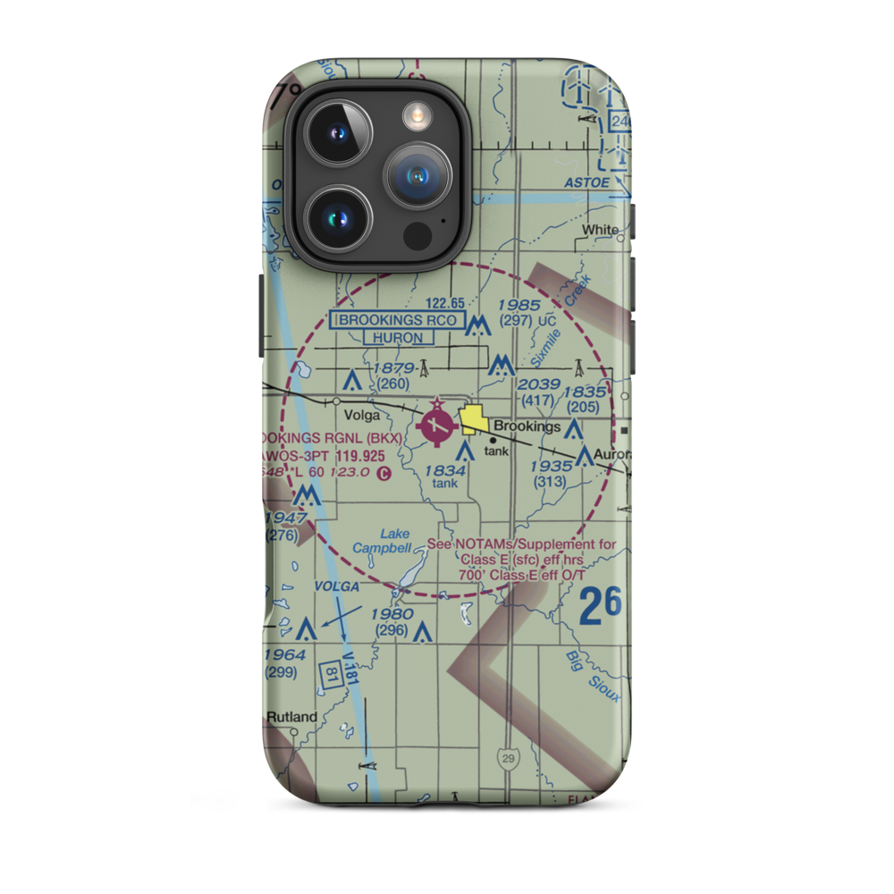 Brookings Regional Airport (BKX) VFR Sectional  Tough iPhone Case iPhone 16 Pro Max model shown