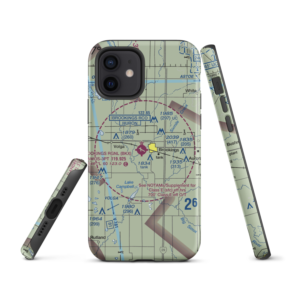 Brookings Regional Airport (BKX) VFR Sectional  Tough iPhone Case iPhone 12 model shown