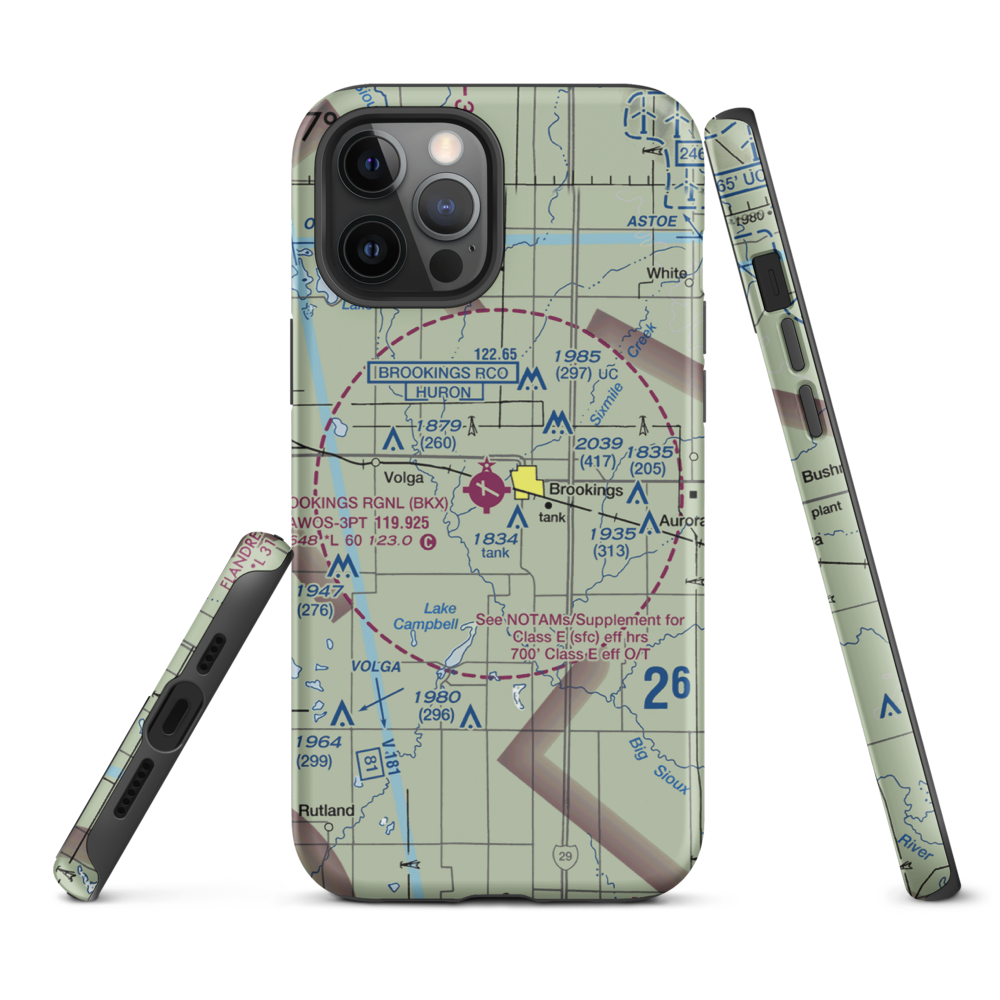 Brookings Regional Airport (BKX) VFR Sectional  Tough iPhone Case iPhone 12 Pro Max model shown