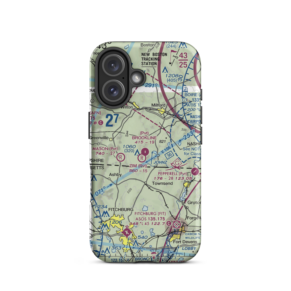 Brookline Airport (NH16) VFR Sectional  Tough iPhone Case iPhone 16 model shown