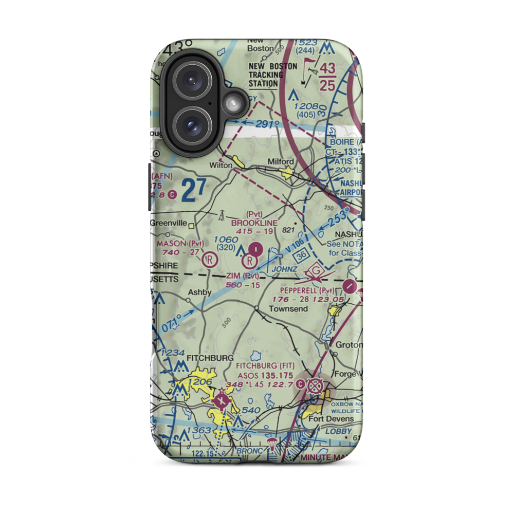 Brookline Airport (NH16) VFR Sectional  Tough iPhone Case iPhone 16 Plus model shown