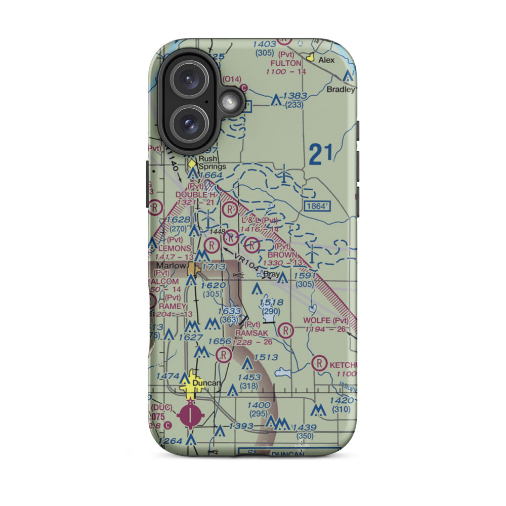 Brown Airstrip (OK81) VFR Sectional  Tough iPhone Case iPhone 16 Plus model shown