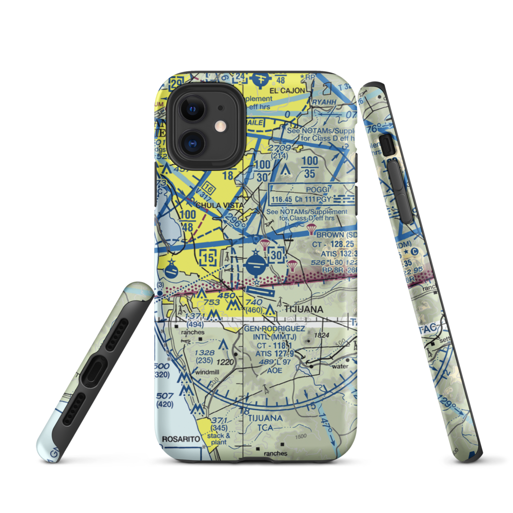 Brown Field Municipal Airport (SDM) VFR Sectional  Tough iPhone Case iPhone 11 model shown
