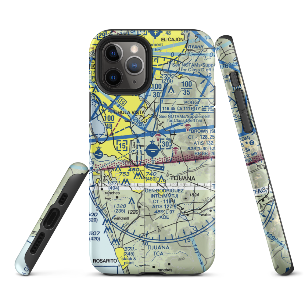 Brown Field Municipal Airport (SDM) VFR Sectional  Tough iPhone Case iPhone 11 Pro model shown