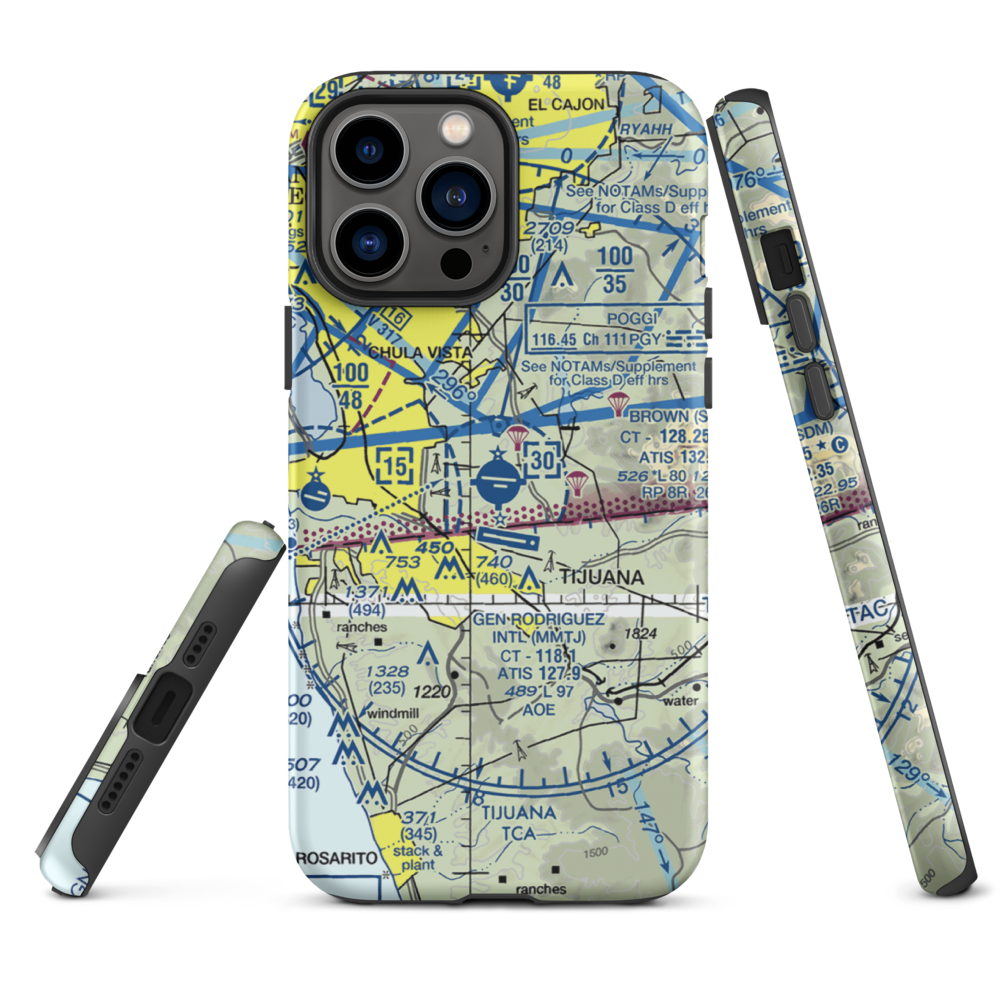 Brown Field Municipal Airport (SDM) VFR Sectional  Tough iPhone Case iPhone 13 Pro Max model shown