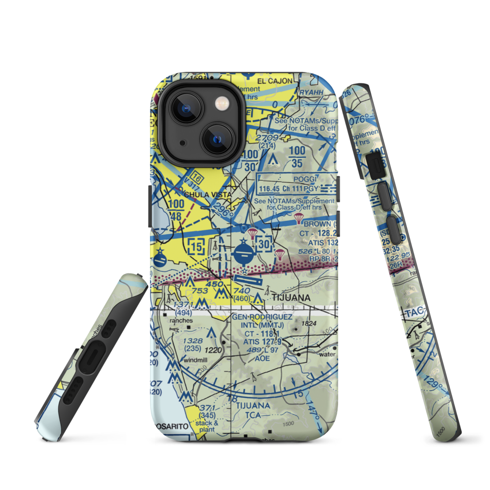 Brown Field Municipal Airport (SDM) VFR Sectional  Tough iPhone Case iPhone 14 model shown
