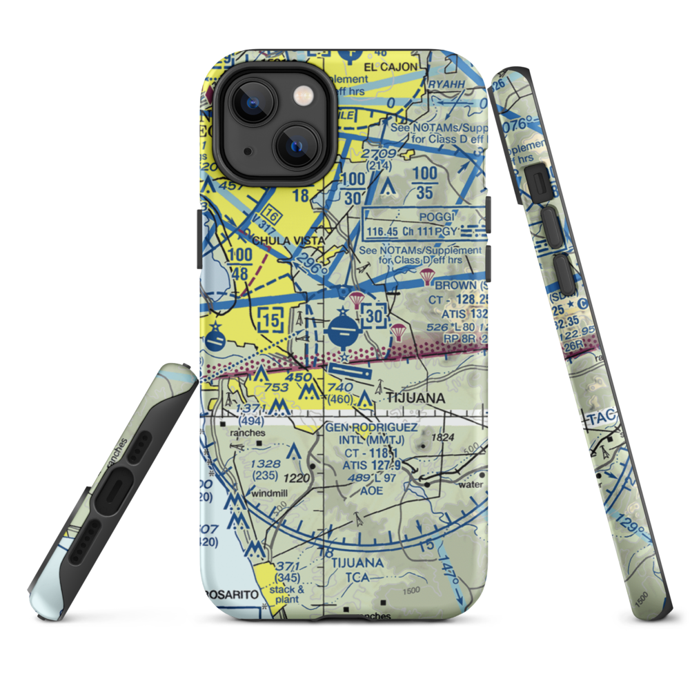 Brown Field Municipal Airport (SDM) VFR Sectional  Tough iPhone Case iPhone 14 Plus model shown