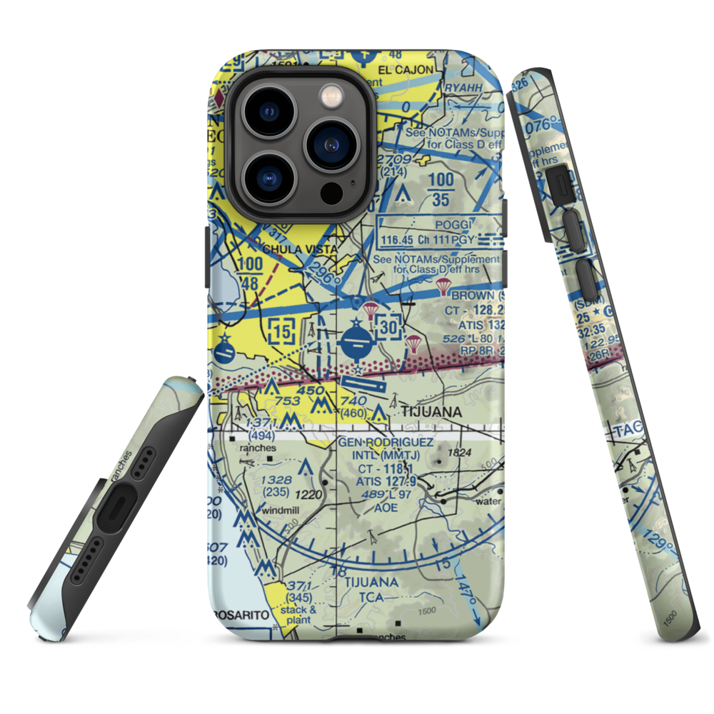 Brown Field Municipal Airport (SDM) VFR Sectional  Tough iPhone Case iPhone 14 Pro Max model shown
