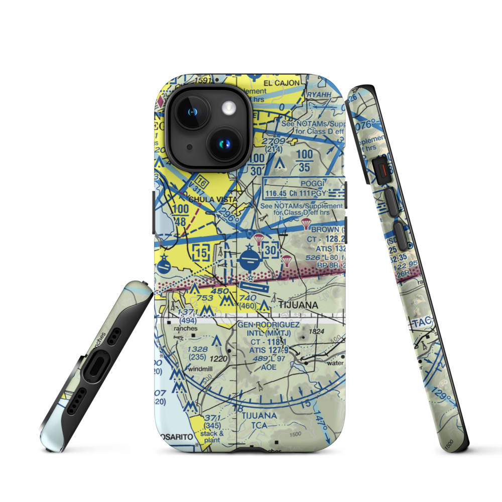 Brown Field Municipal Airport (SDM) VFR Sectional  Tough iPhone Case iPhone 15 model shown